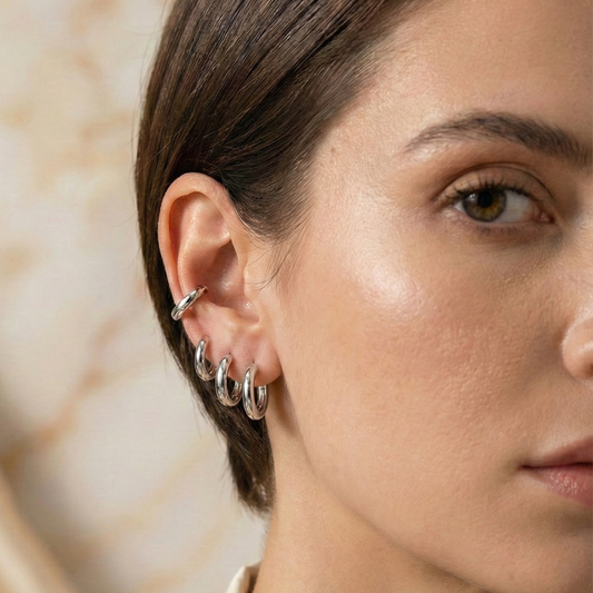 TRIO de prata 925 de argolas delicadas lisas