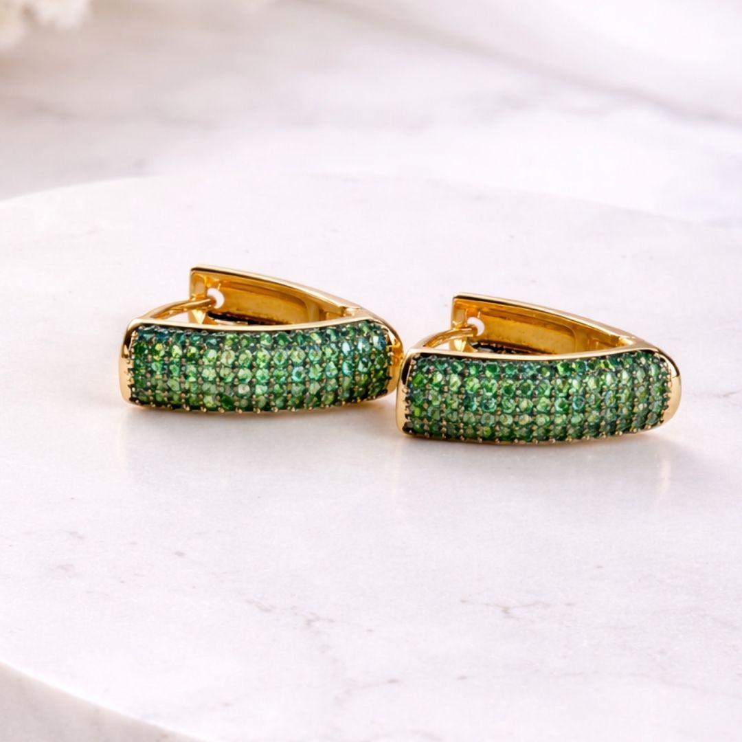 Trio Argola V Cravejada Verde Clique