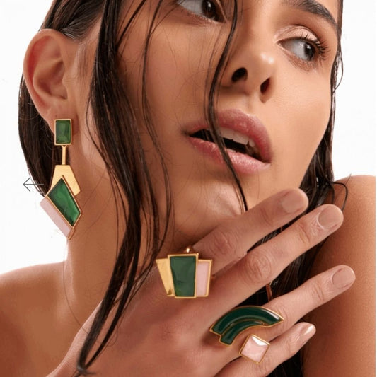 ANEL CHUVA, ÁGATA VERDE E QUARTZO ROSA (2)