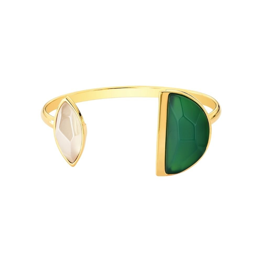 BRACELETE ESCUDO, ÁGATA BRANCA E ÁGATA VERDE