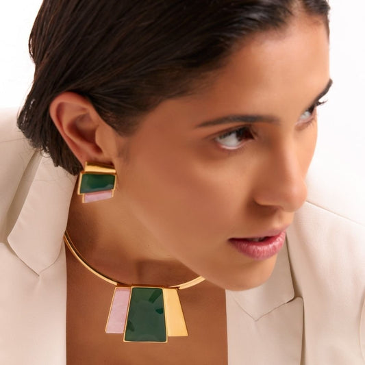 PINGENTE CASCATA - ÁGATA VERDE E QUARTZO ROSA (2)