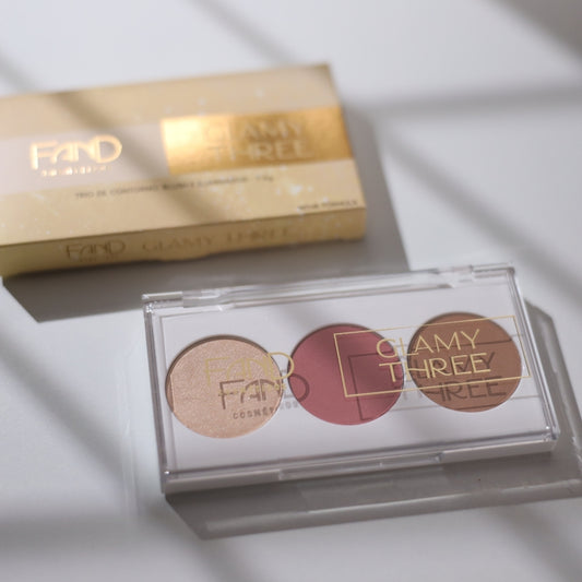 Paleta trio Glamy Three - Contorno, Blush e Iluminador