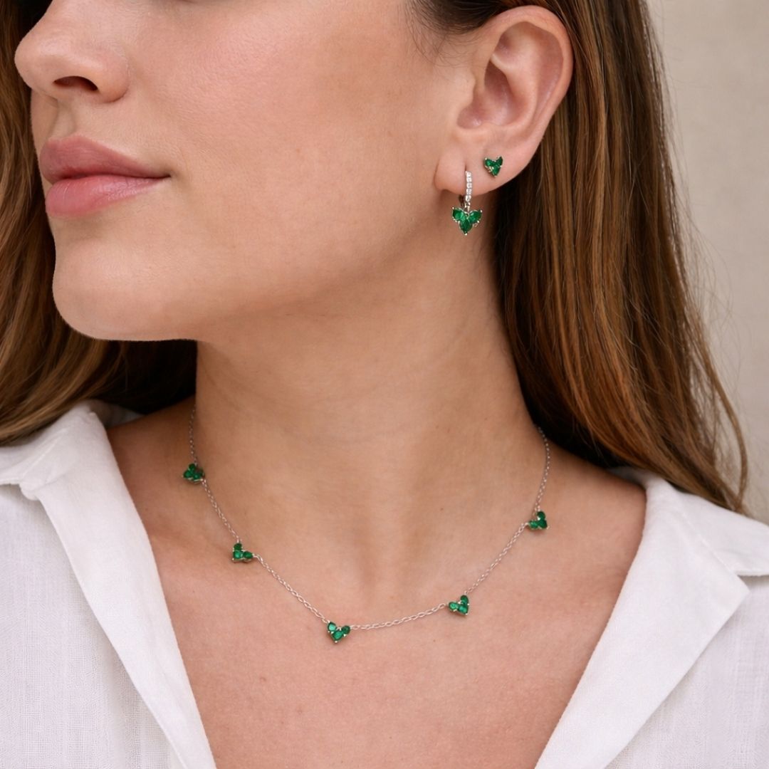 Brinco Argola Coração Verde Delicado