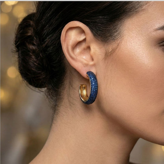 Brinco Argola Cravejada Azul
