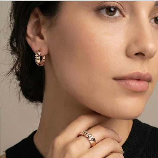 Brinco argola duas fileiras cravejadas