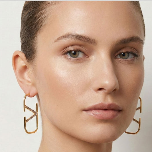 Brinco Argola Retangular Cravejado