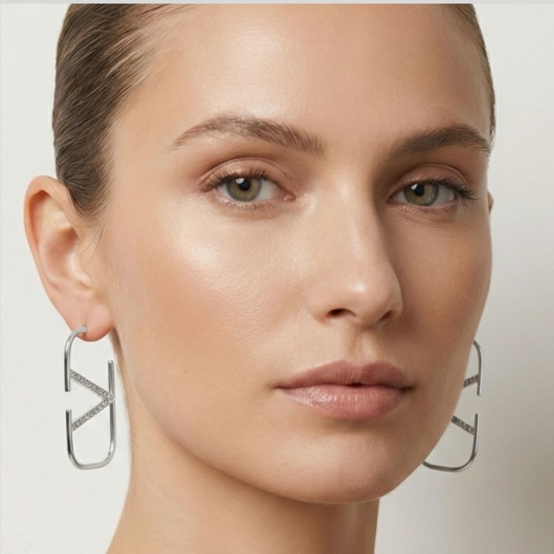 Brinco Argola Valentino Retangular Cravejado