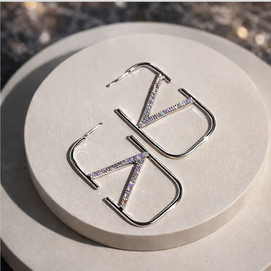 Brinco Argola Valentino Retangular Cravejado