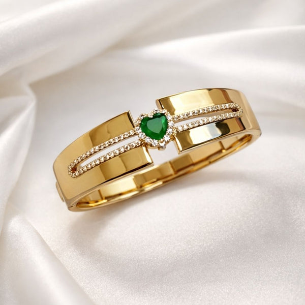 Bracelete Coração Verde duas fileiras cravejados