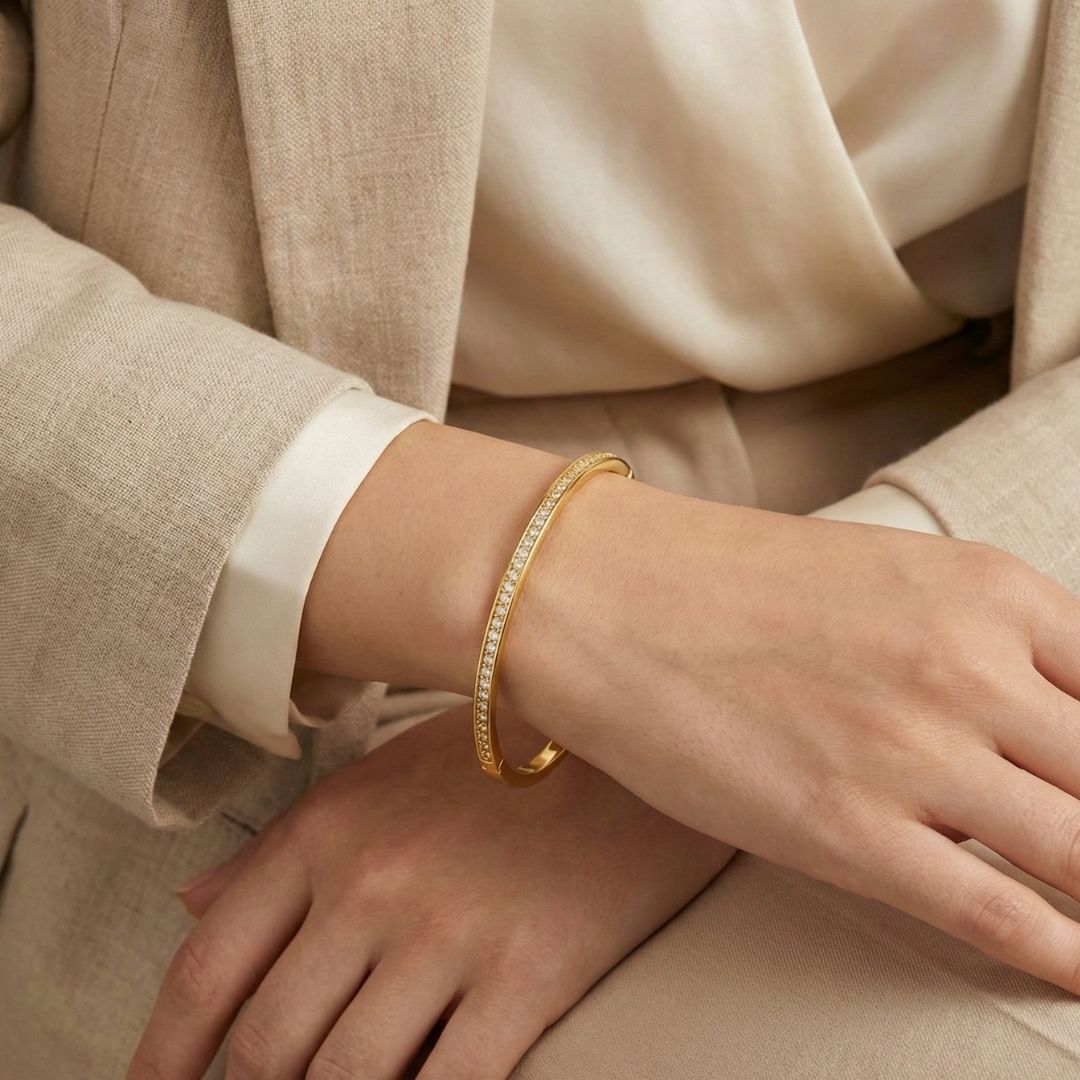 Bracelete Fileira Amarela Cravejado