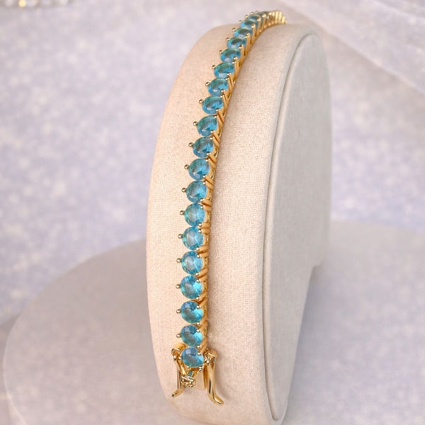 Pulseira Rivieira Azul Tifany Banho Ouro 18K