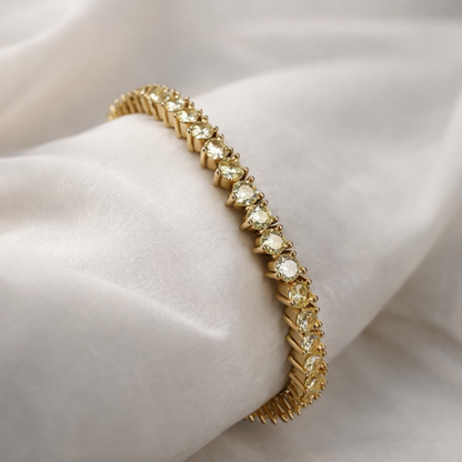 Pulseira ouro 18K de rivieira 3 pontas na cor amarelo claro