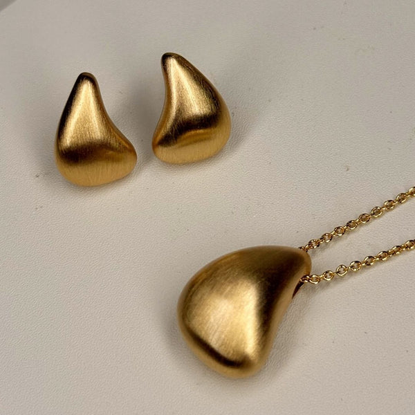 Conjunto Gota Acetinado Banho Ouro 18K