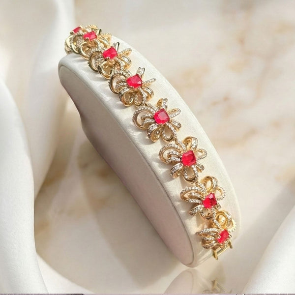 Pulseira Flor Miolo Pink Cravejado