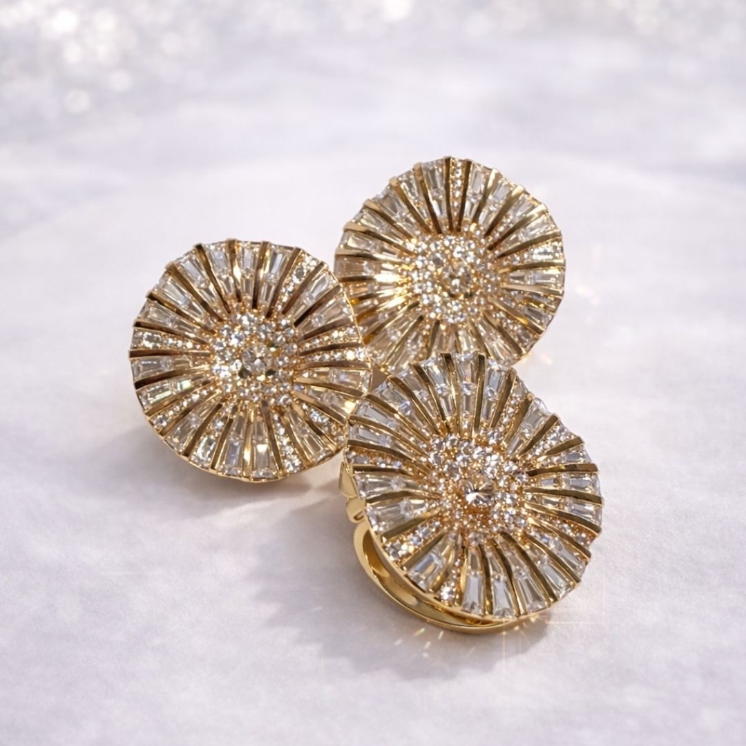 Conjunto Anel 22 e Brinco Flor Baguetes e Cravejadas