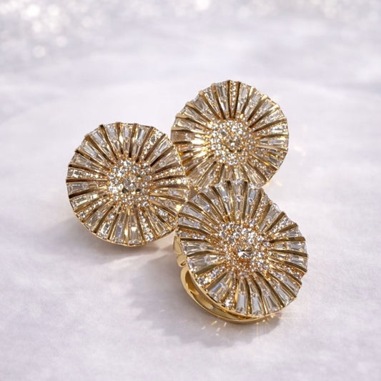 Conjunto Anel 22 e Brinco Flor Baguetes e Cravejadas