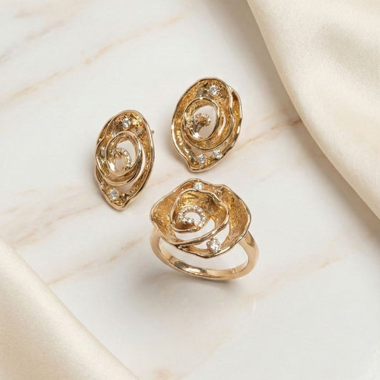 Conjunto Anel 22 e Brinco flor orgânica