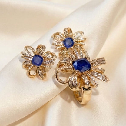 Conjunto Anel e Brinco Flor Roxo