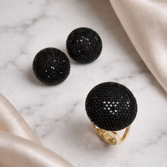 Conjunto Anel Aro 20 e Brinco Preto Redondo