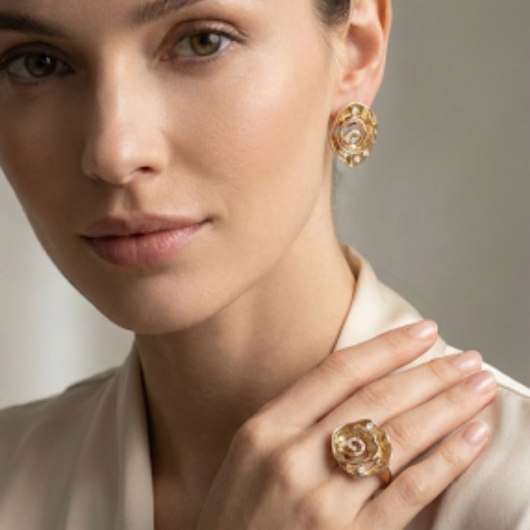 Conjunto Anel 22 e Brinco flor orgânica