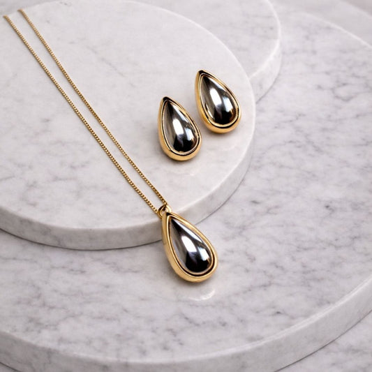 Conjunto brinco e Colar Gota Ou. e Ro.