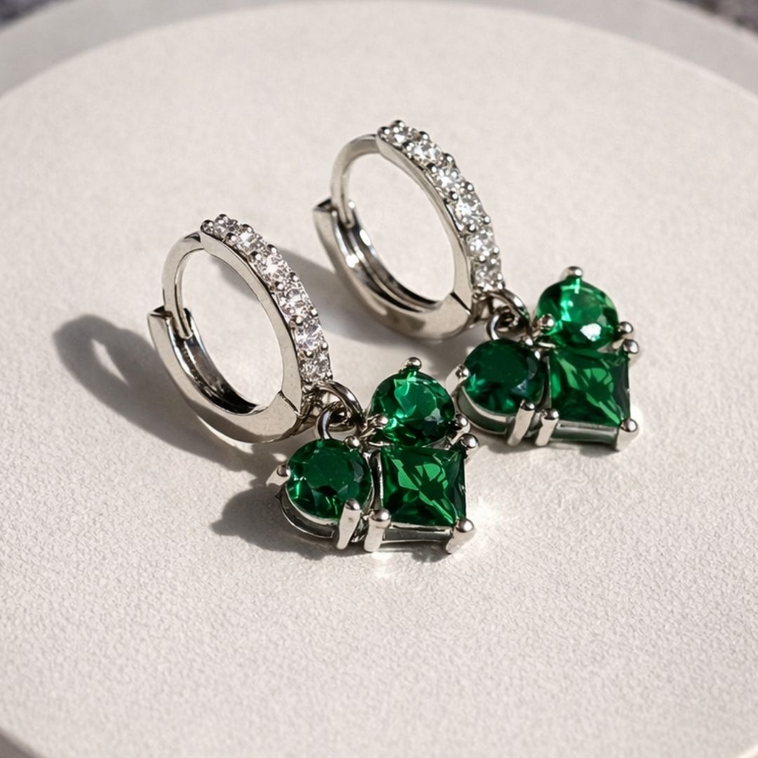 Brinco Argola Coração Verde Delicado