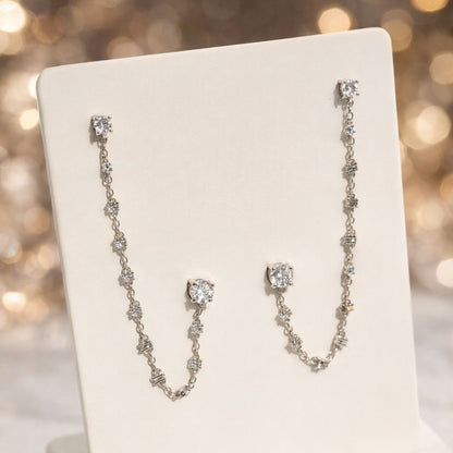 Brinco Duplo Cristal Correntinha
