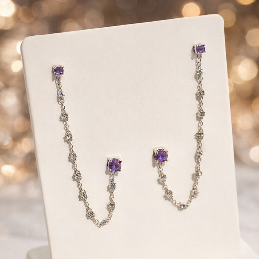 Brinco Duplo Lilás Correntinha