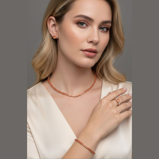 Colar Rivieira Coral 42cm Banhado Ouro 18K