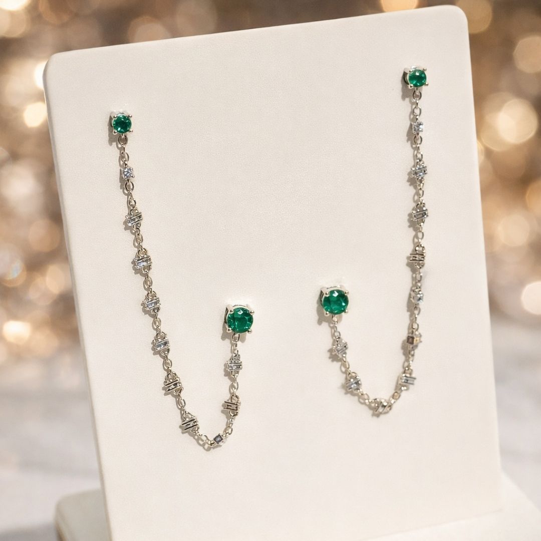 Brinco Duplo Verde Correntinha