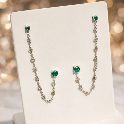 Brinco Duplo Verde Correntinha