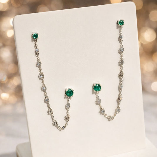 Brinco Duplo Verde Correntinha