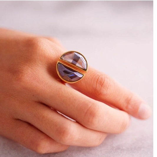 Anel Arco - Quartzo Fumê Perolizado