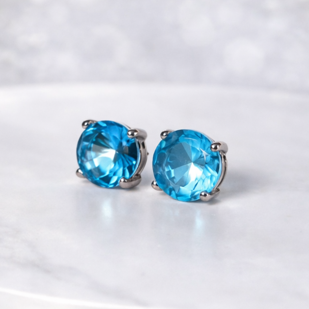 Trio Ponto de luz azul Tifany Ródio Branco