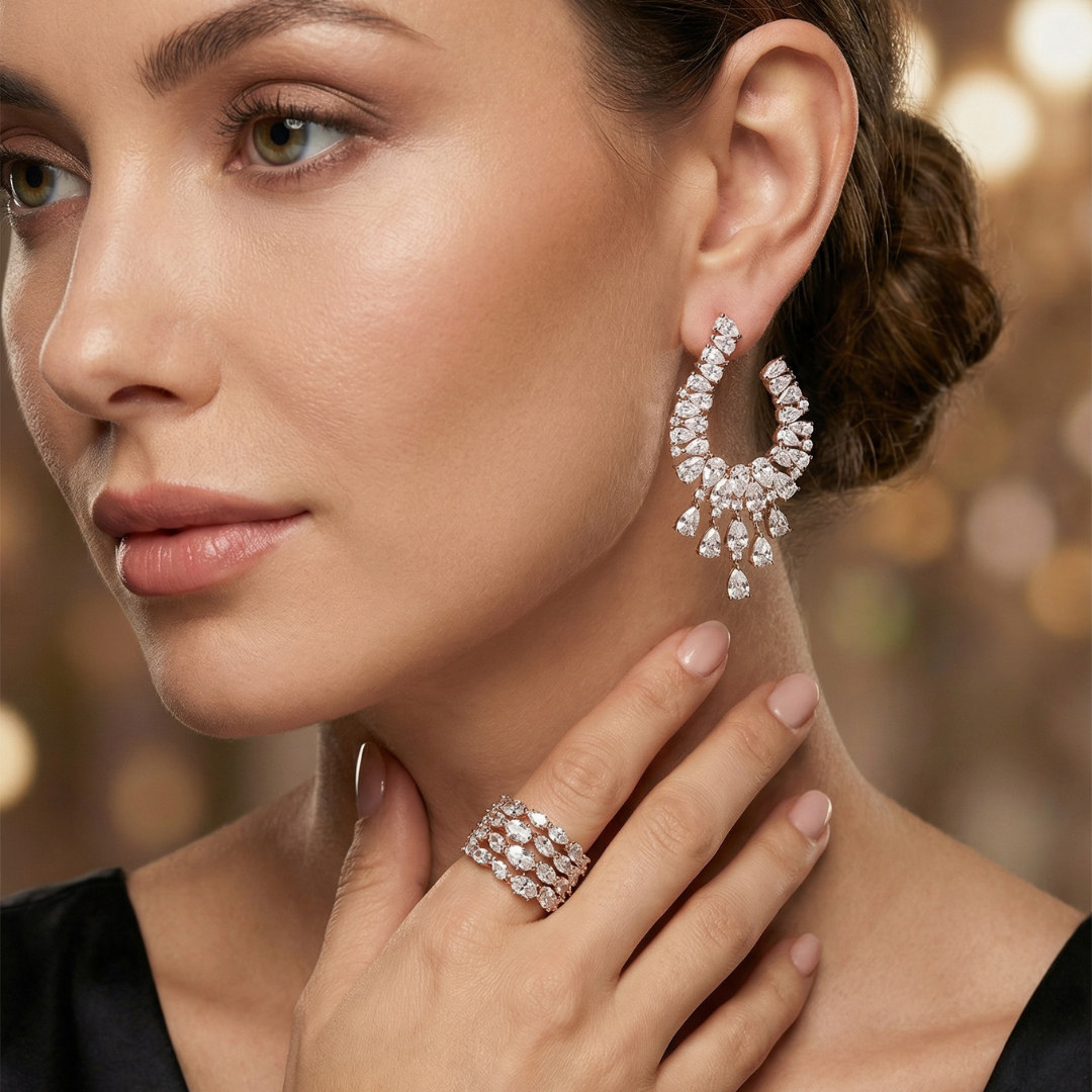 Brinco Luxo Frontal Gotas Cravadas