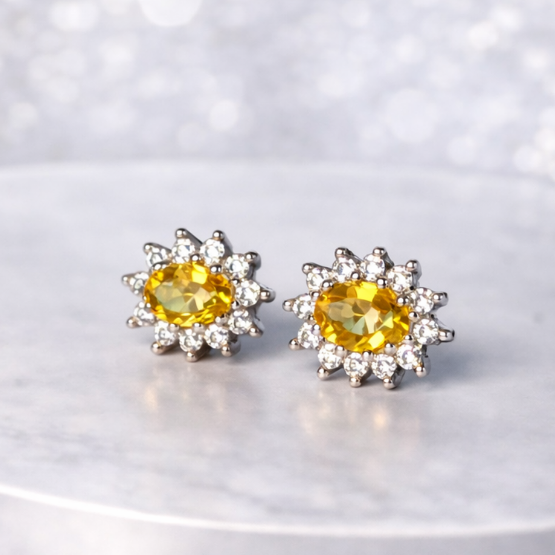 TRIO Oval amarelo diamantado cravejado em volta