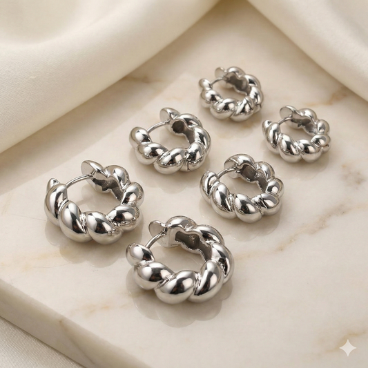 TRIO ródio branco de argolas entrelaçados de clique