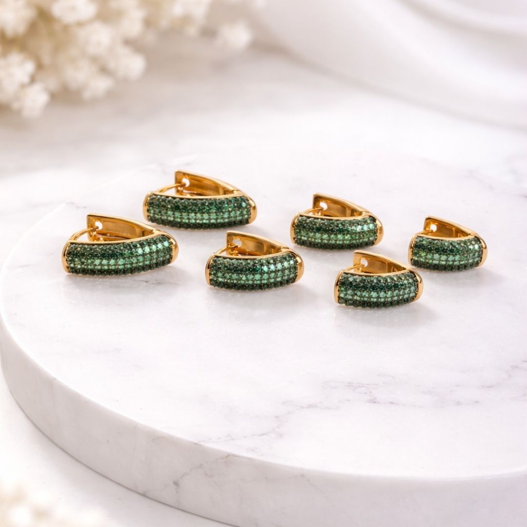 Trio Argola V Cravejada Verde Clique