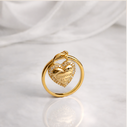 Anel pingente Coração detalhe cravejado