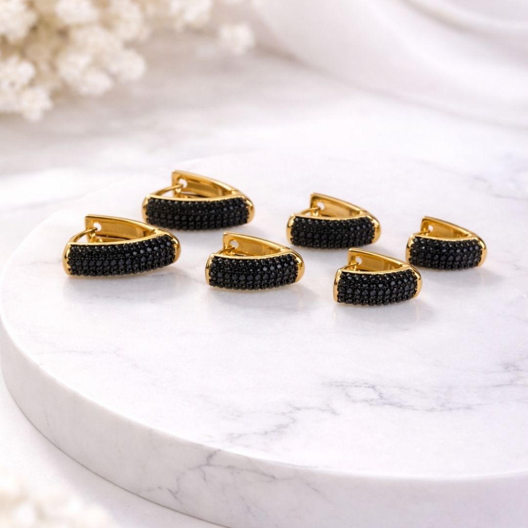 Trio Argola V Cravejada Preto Clique