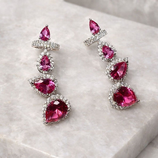 Brinco Earcuff Gotas Pink Cravejado em volta