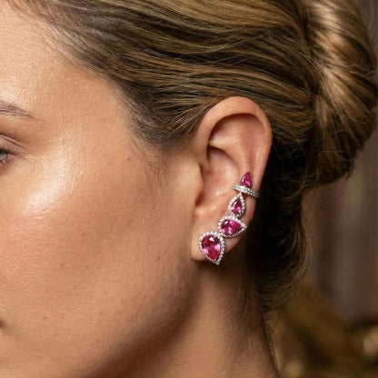 Brinco Earcuff Gotas Pink Cravejado em volta