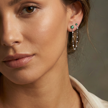 Brinco Duplo Verde Correntinha