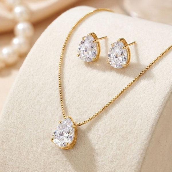 Conjunto brinco e Colar Gota, Banho Ouro 18K