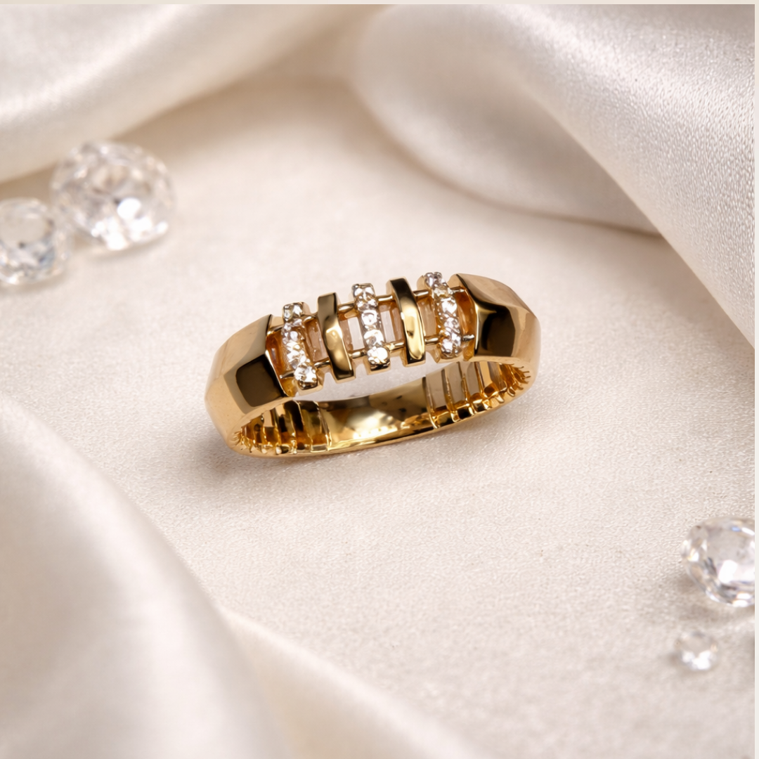 Anel aliança 3 hastes cravejadas