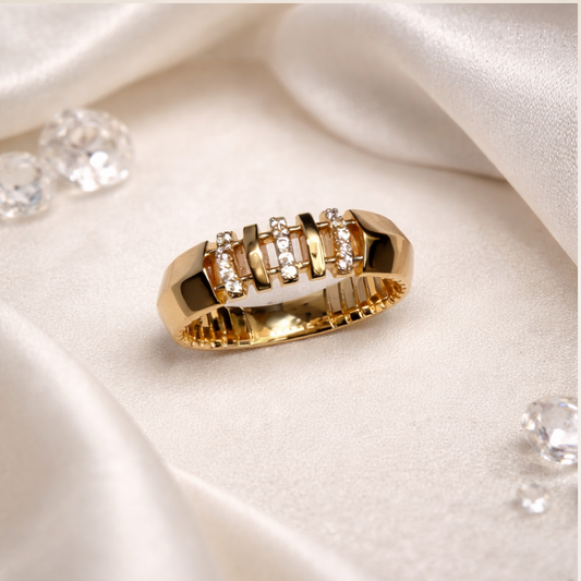 Anel aliança 3 hastes cravejadas