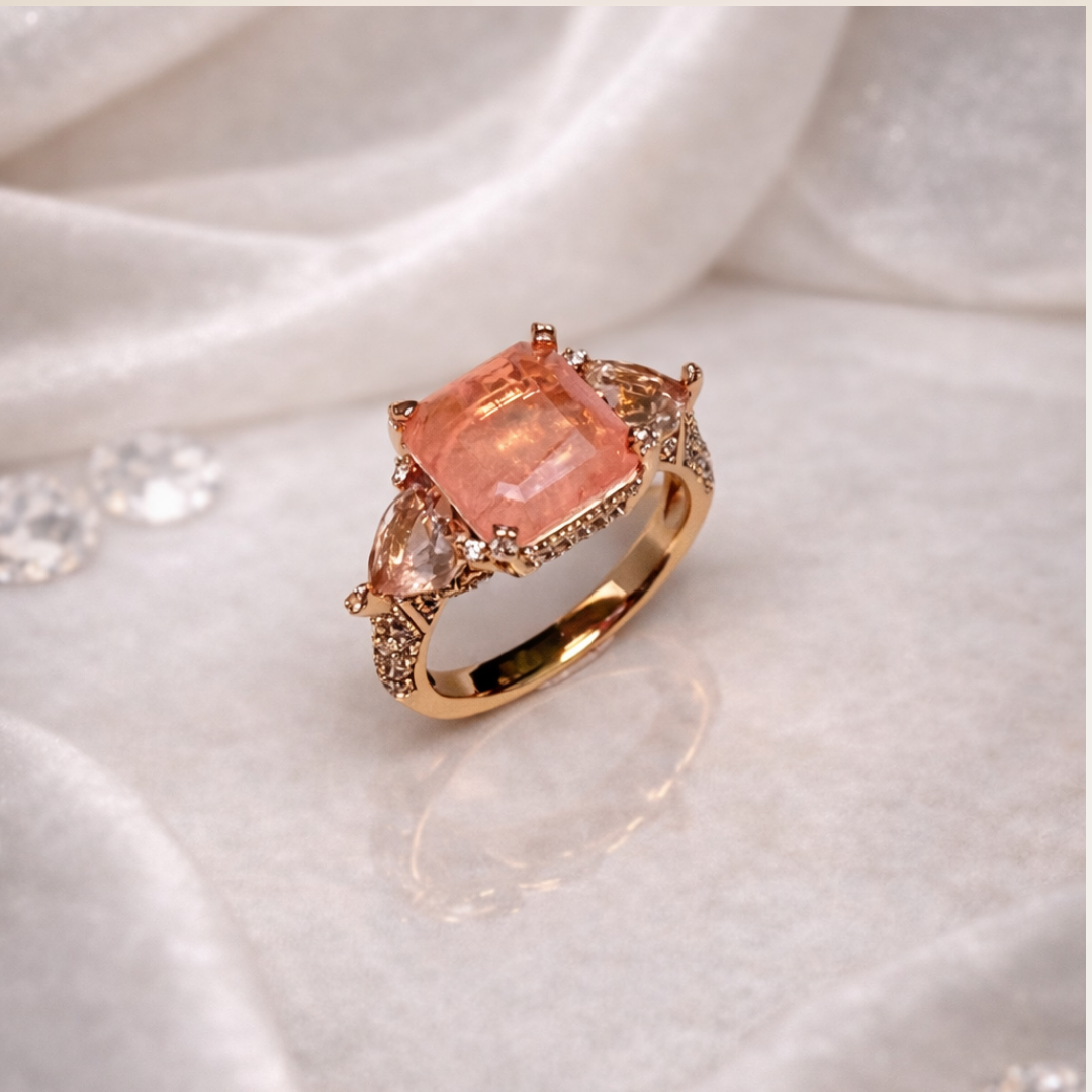 Anel quadrado rosa bebê