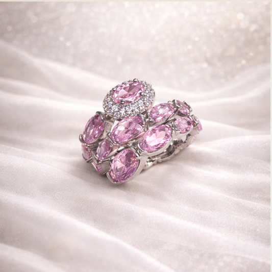 Anel Pedras Rosa Bebê Aro 9 Dedinho