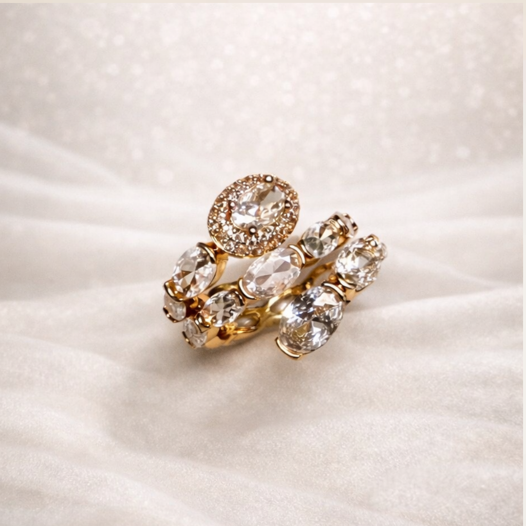 Anel Pedras Cristais Aro 10 Dedinho