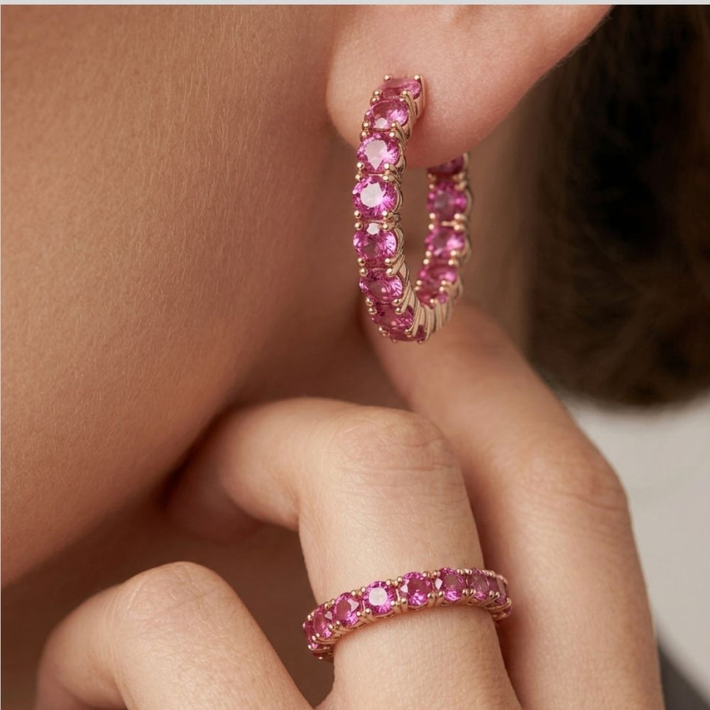 Brinco Argola Cravejada Pink
